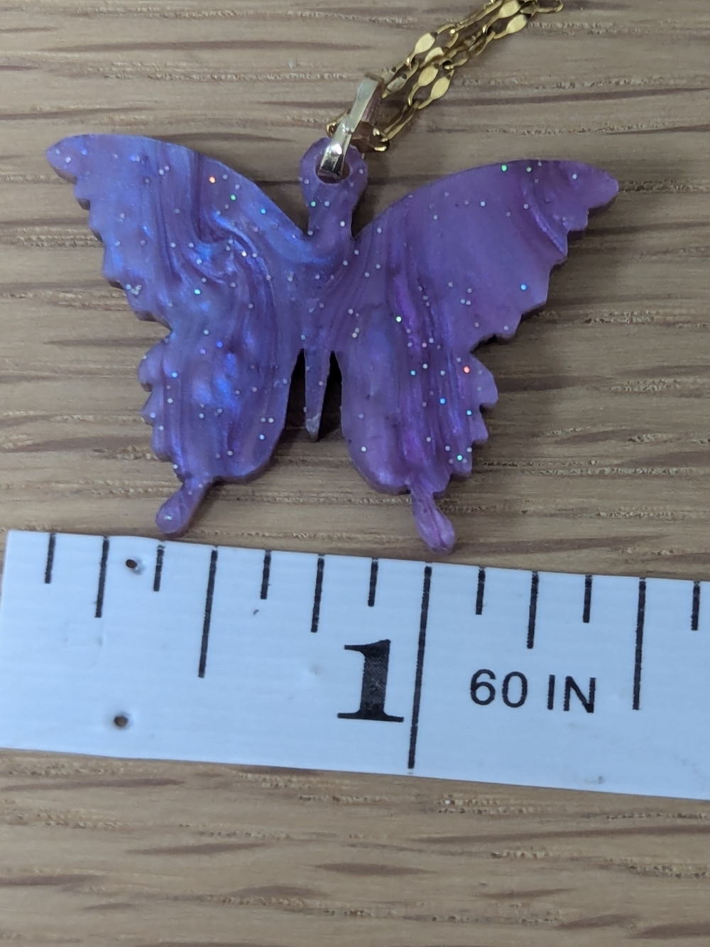 Lavender Butterfly Necklace Reversible Pendant 18K Gold Plated Chain 16" + 2" - Picture 11 of 13
